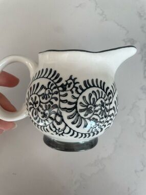Vintage Black& White Stoneware Creamer Pitcher